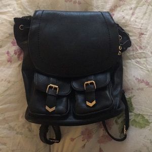 Vegan Leather Black Backpack Purse (Madison West)